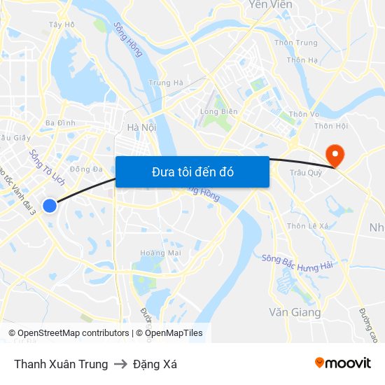 Thanh Xuân Trung to Đặng Xá map