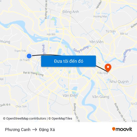 Phương Canh to Đặng Xá map