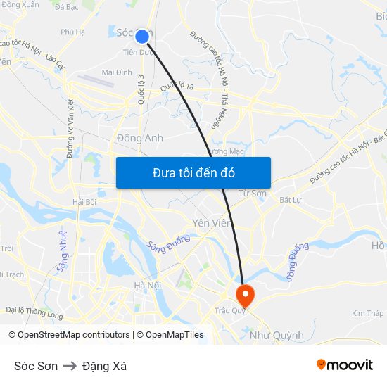 Sóc Sơn to Đặng Xá map