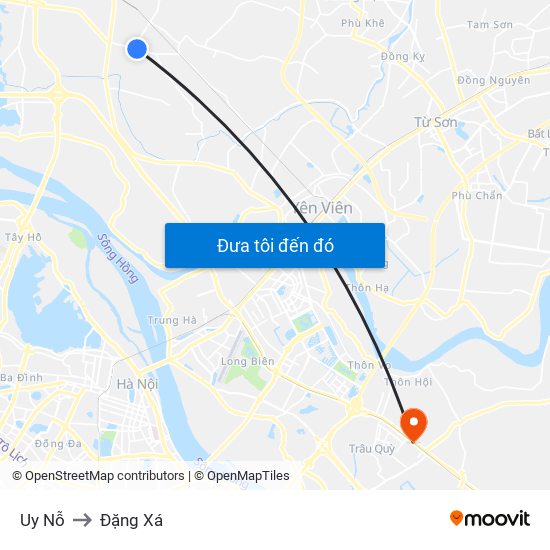 Uy Nỗ to Đặng Xá map