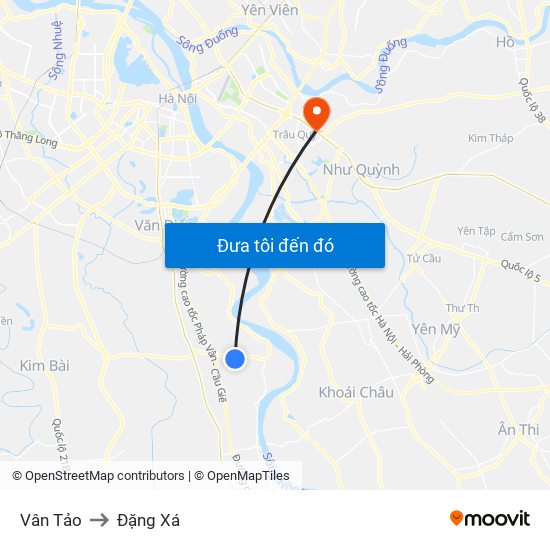 Vân Tảo to Đặng Xá map