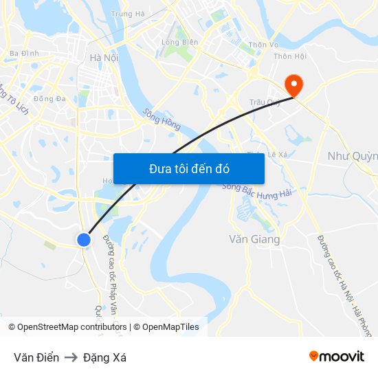 Văn Điển to Đặng Xá map