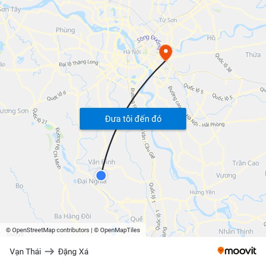 Vạn Thái to Đặng Xá map