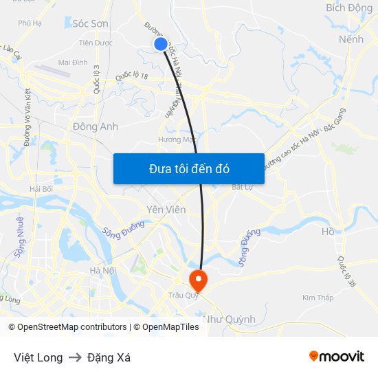 Việt Long to Đặng Xá map