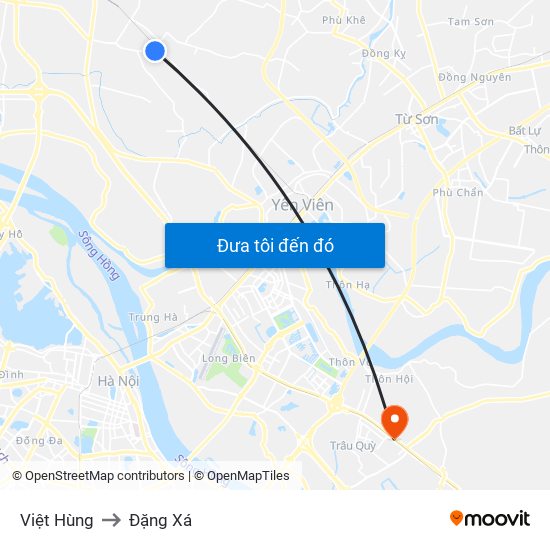 Việt Hùng to Đặng Xá map