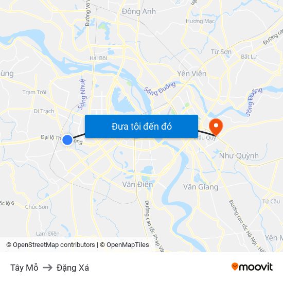 Tây Mỗ to Đặng Xá map