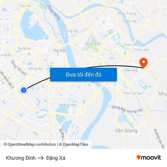 Khương Đình to Đặng Xá map