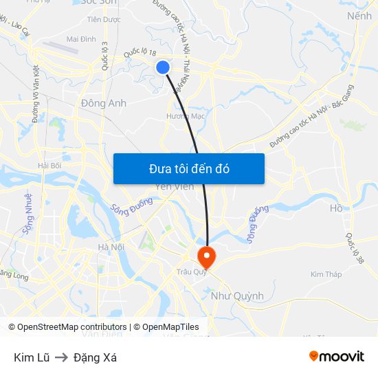 Kim Lũ to Đặng Xá map