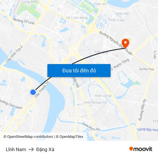 Lĩnh Nam to Đặng Xá map