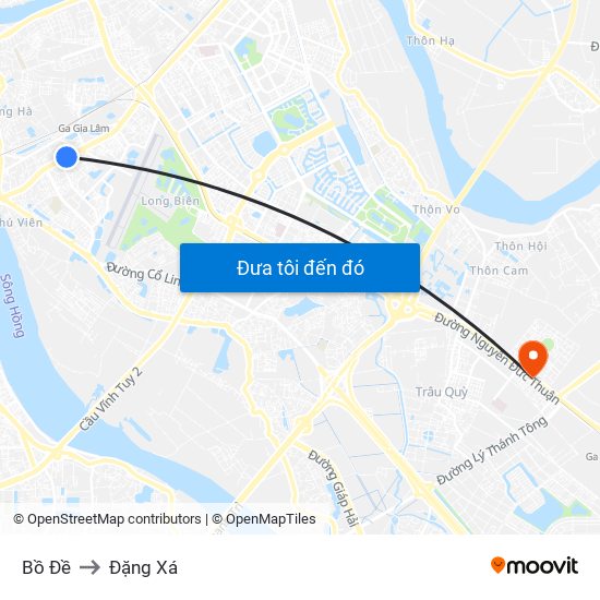 Bồ Đề to Đặng Xá map