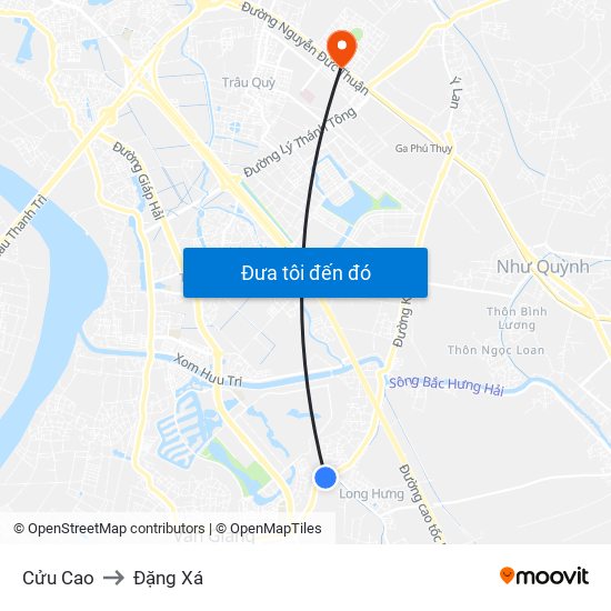 Cửu Cao to Đặng Xá map