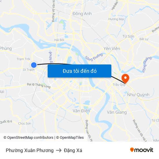 Phường Xuân Phương to Đặng Xá map