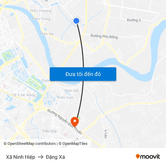 Xã Ninh Hiệp to Đặng Xá map