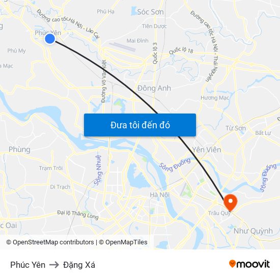 Phúc Yên to Đặng Xá map