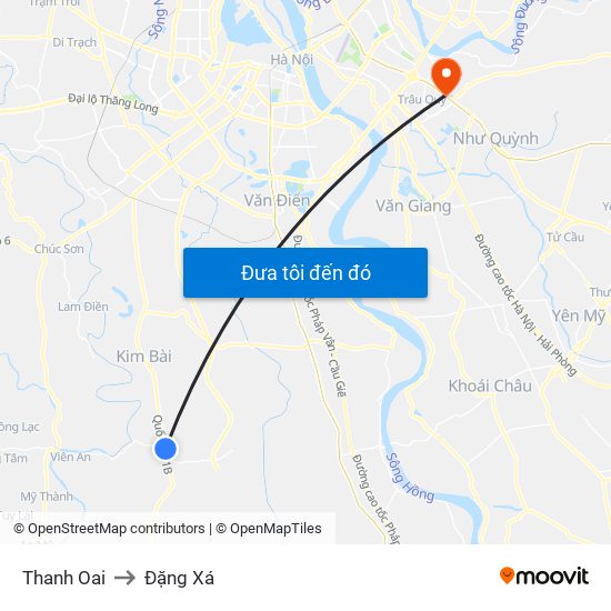 Thanh Oai to Đặng Xá map