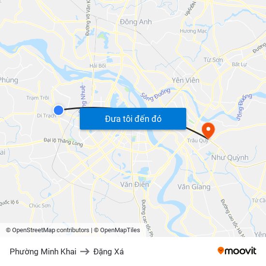 Phường Minh Khai to Đặng Xá map