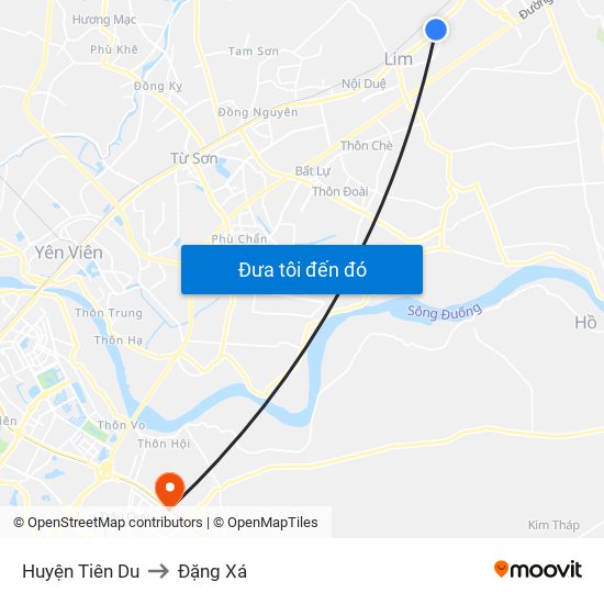 Huyện Tiên Du to Đặng Xá map