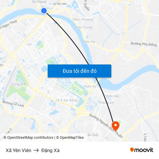 Xã Yên Viên to Đặng Xá map