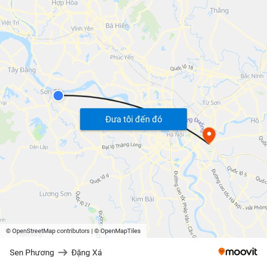 Sen Phương to Đặng Xá map