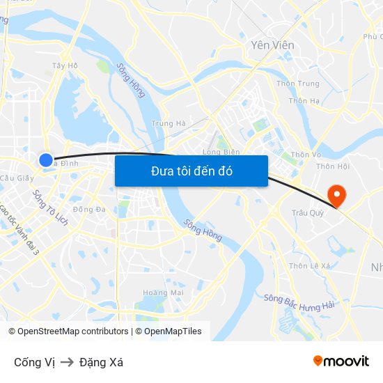 Cống Vị to Đặng Xá map