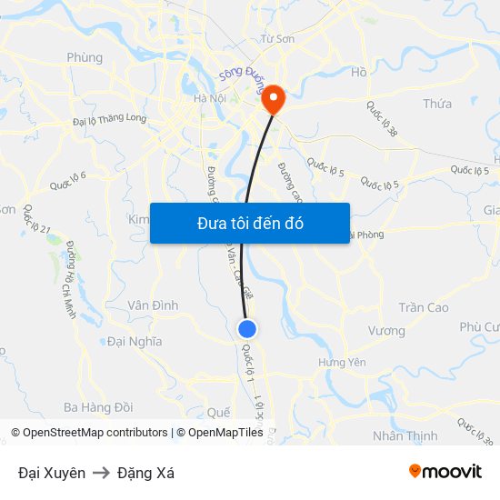 Đại Xuyên to Đặng Xá map