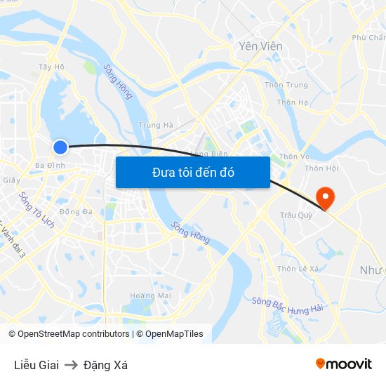 Liễu Giai to Đặng Xá map