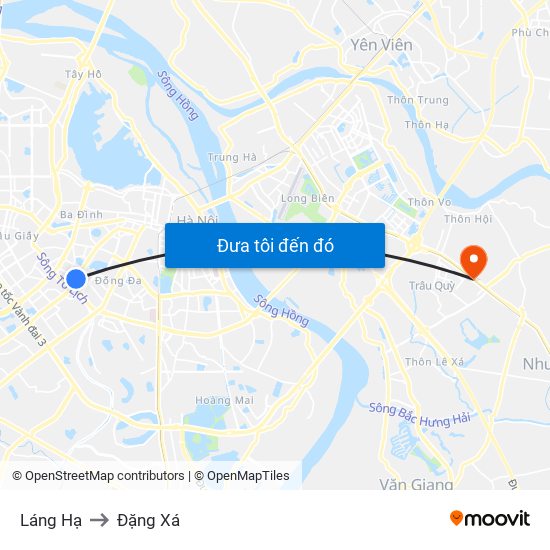 Láng Hạ to Đặng Xá map