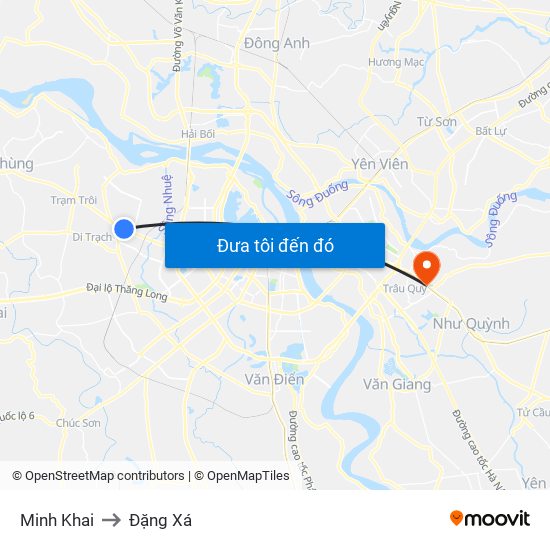 Minh Khai to Đặng Xá map