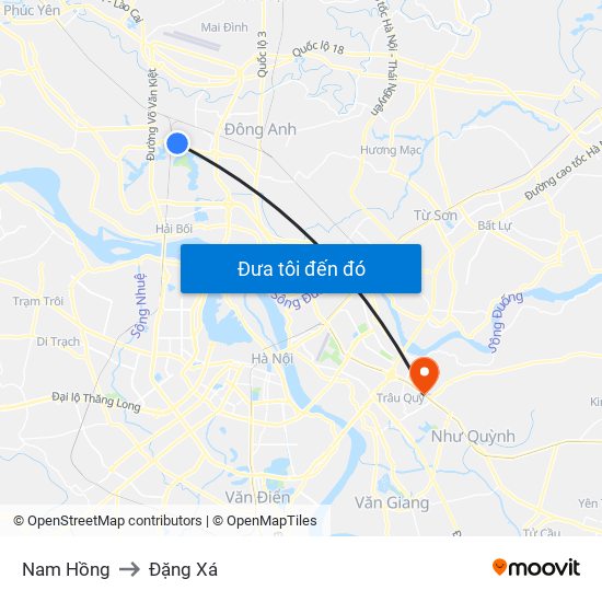 Nam Hồng to Đặng Xá map