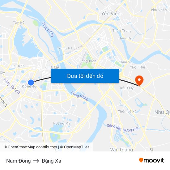 Nam Đồng to Đặng Xá map