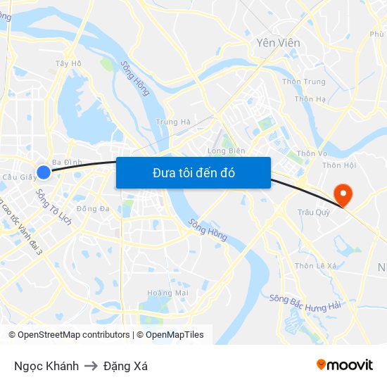 Ngọc Khánh to Đặng Xá map