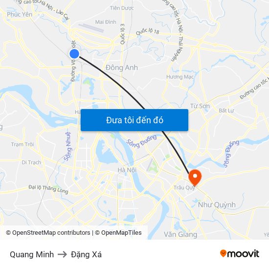 Quang Minh to Đặng Xá map