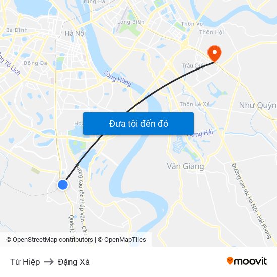 Tứ Hiệp to Đặng Xá map