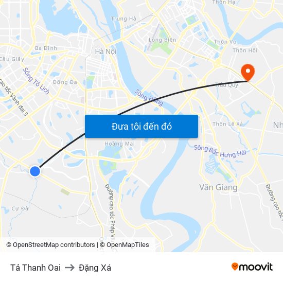 Tả Thanh Oai to Đặng Xá map