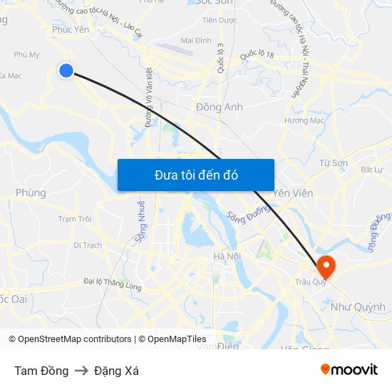 Tam Đồng to Đặng Xá map