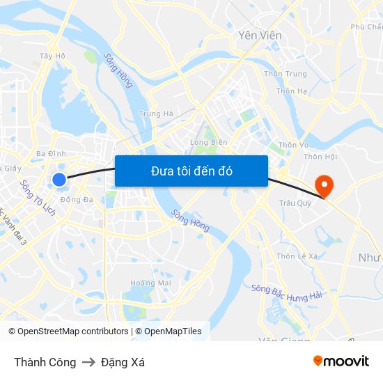 Thành Công to Đặng Xá map