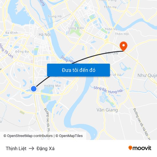 Thịnh Liệt to Đặng Xá map