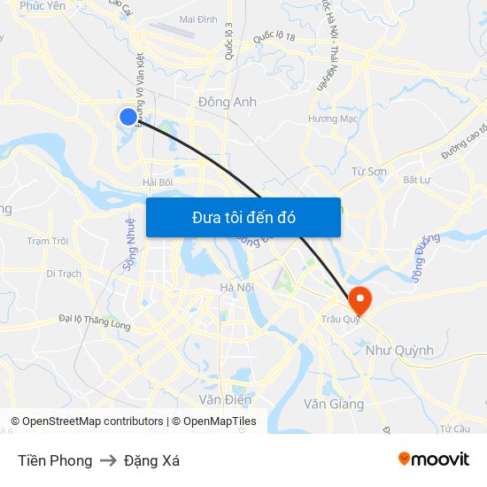 Tiền Phong to Đặng Xá map