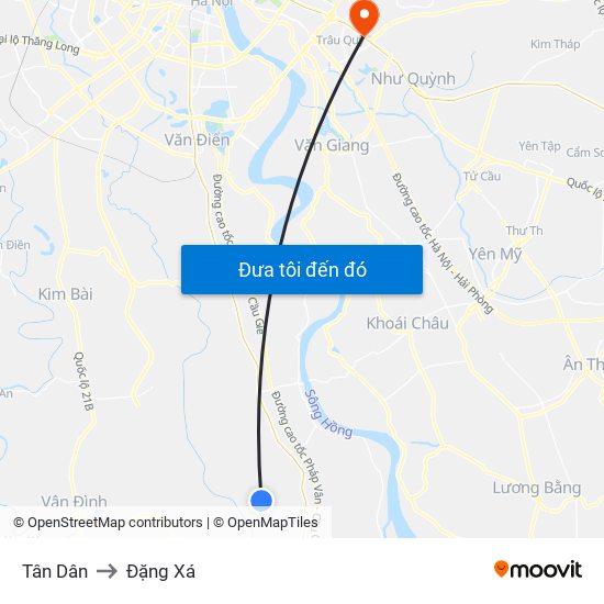 Tân Dân to Đặng Xá map