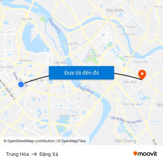 Trung Hòa to Đặng Xá map