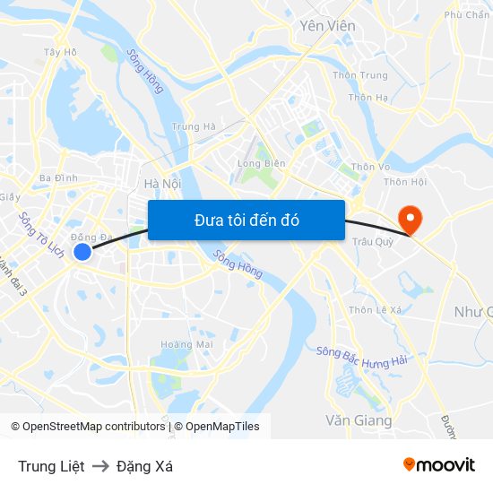 Trung Liệt to Đặng Xá map