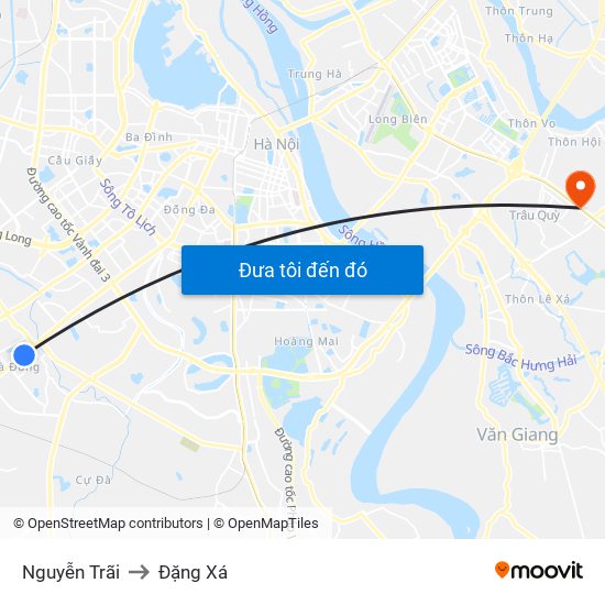 Nguyễn Trãi to Đặng Xá map