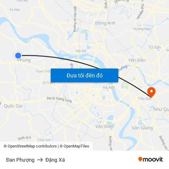 Đan Phượng to Đặng Xá map