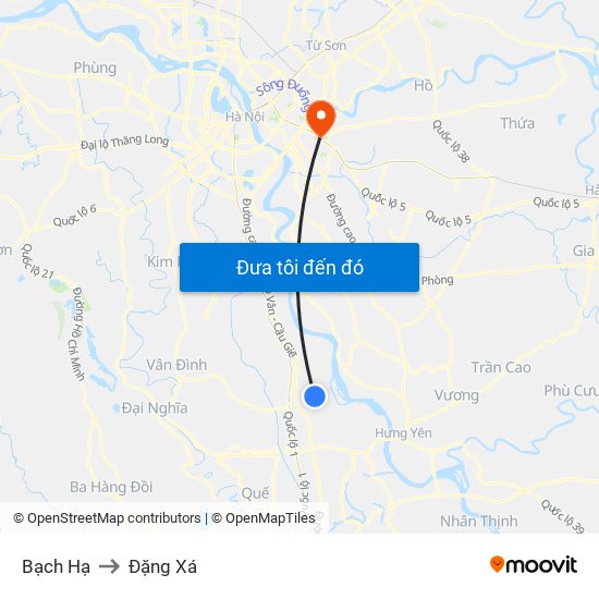 Bạch Hạ to Đặng Xá map