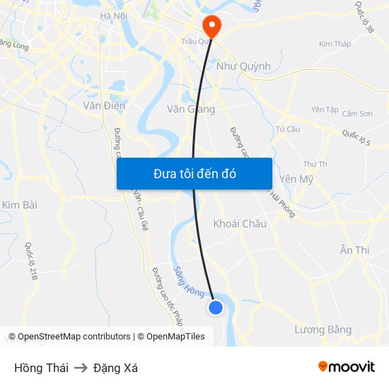 Hồng Thái to Đặng Xá map