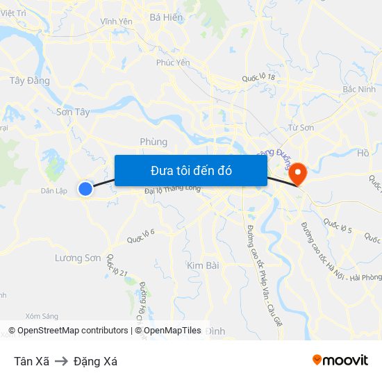 Tân Xã to Đặng Xá map