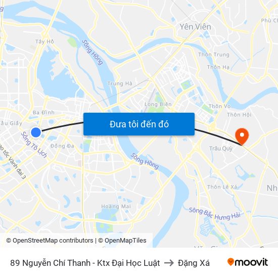 89 Nguyễn Chí Thanh - Ktx Đại Học Luật to Đặng Xá map
