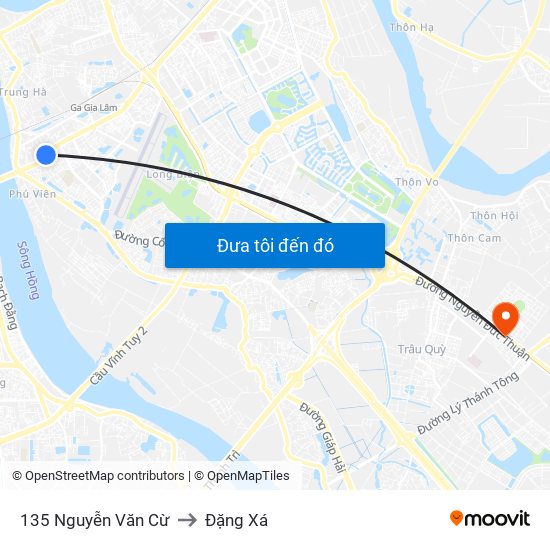 135 Nguyễn Văn Cừ to Đặng Xá map
