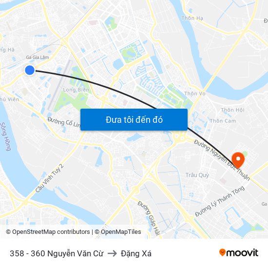 358 - 360 Nguyễn Văn Cừ to Đặng Xá map