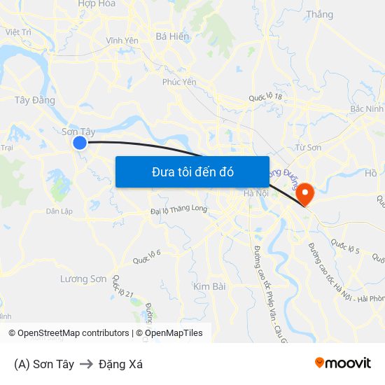 (A) Sơn Tây to Đặng Xá map